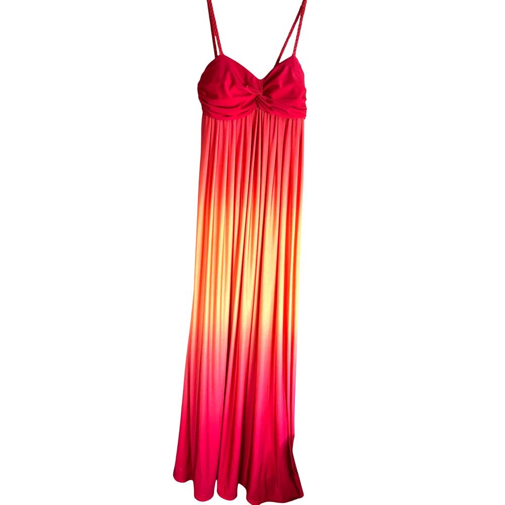 Bisou Bisou Y2K Pink Orange Ombre Maxi Dress Spaghetti Strap Size 4 Resort Beach